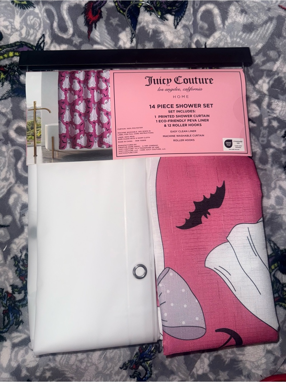Juicy Couture Home 14-Piece Pink Ghost Halloween Shower Curtain Set